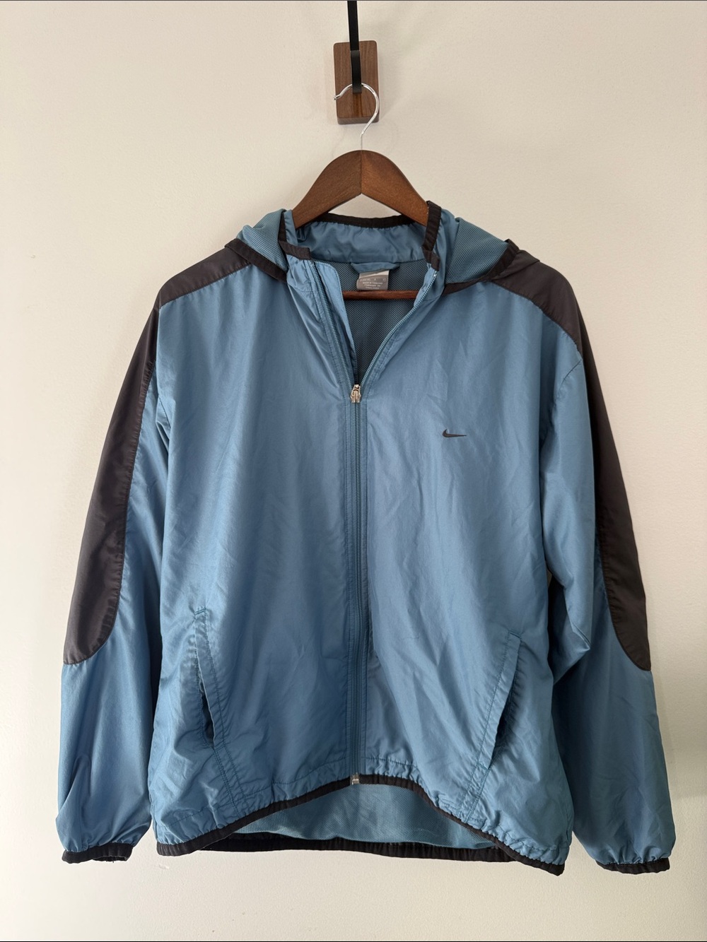 Nike Light Blue and Black Hooded Windbreaker Jacket - Women's